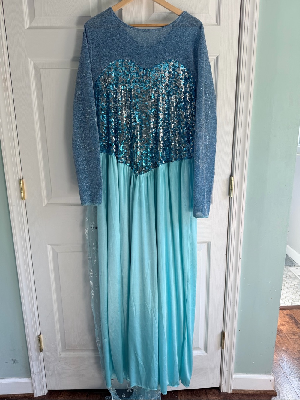 Elsa Costume Dress Adult XXL Blue Sequin Snowflake Cape Halloween princess